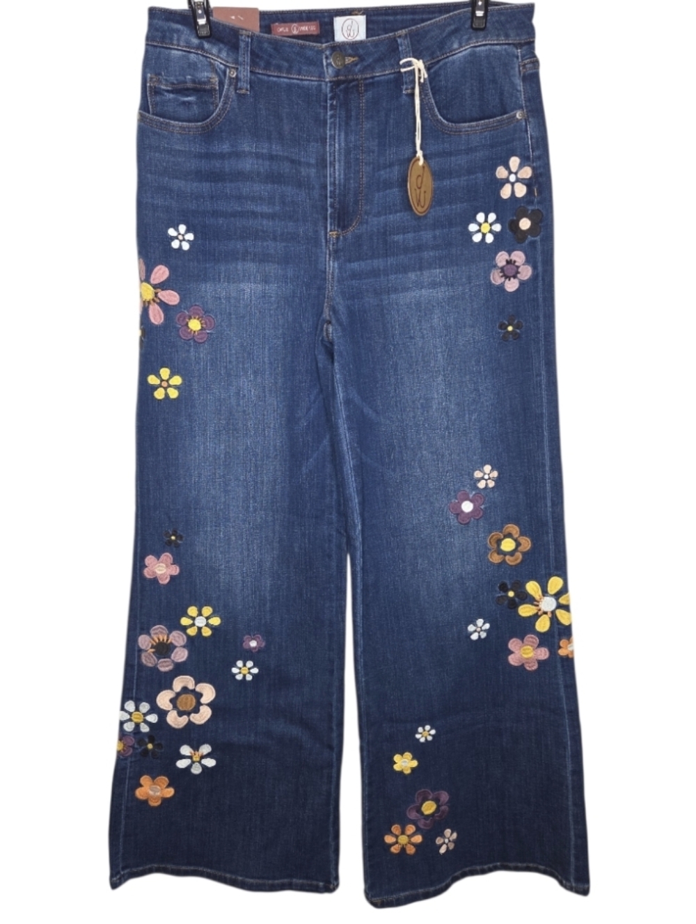 Driftwood Carlie Wide Leg Embroidered Retro Flower Womens Denim Jeans Size 8 NWT